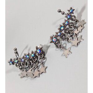 Gray Metallic Star‎ Charm Rhinestone Ear Climber Cuff Pierced Celestial Goth
